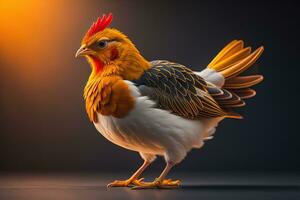 Colorful chicken on a solid color background, studio photo. ai generative photo