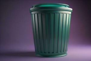 Garbage can on a colorful wall background, vintage color tone style. ai generative photo