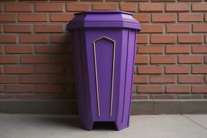 Garbage can on a colorful wall background, vintage color tone style. ai generative photo