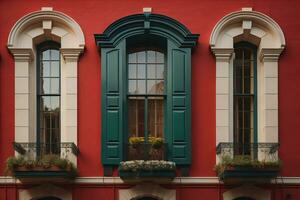 vistoso ventanas de un típico casa en el ciudad, ai generativo foto