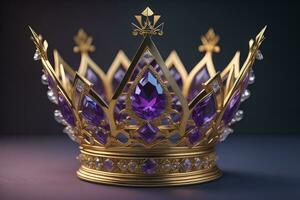 low key image of beautiful golden queen, king crown. ai generative photo