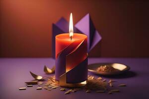 Creative burning candle on a wooden background. ai generative photo