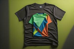 Colorful t-shirts in front of dark background. ai generative photo