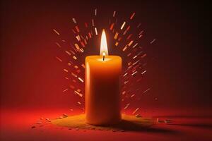 Creative burning candle on a wooden background. ai generative photo