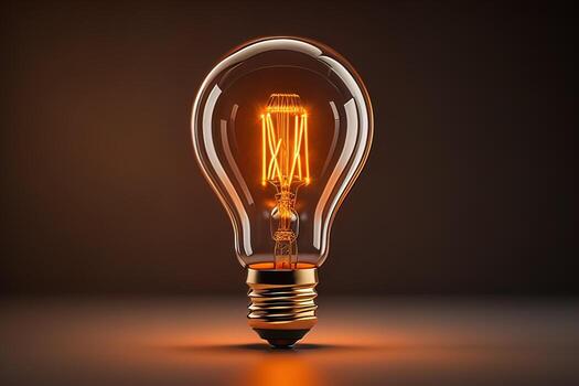 Glowing glass light bulb on dark background. ai generative photo