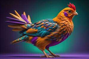 Colorful chicken on a solid color background, studio photo. ai generative photo