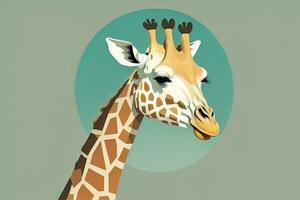 Giraffe isolated on green background. Cartoon style. Vector illustration. ai generative photo