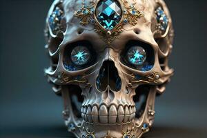 Skull with blue gemstones. ai generative photo