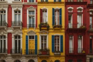 Colorful windows of a typical house in the city, ai generative photo