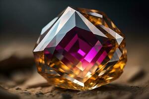 Brilliant multicolored sapphire on a surface. ai generative photo