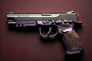 Semi-automatic handgun on a solid color background. Close-up. ai generative photo