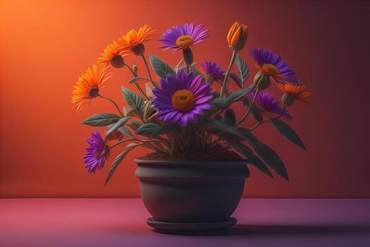 flores en un maceta en un sólido color antecedentes. ai generativo foto
