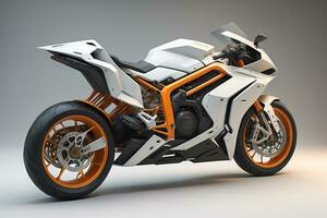 a white super sports motorcycle on a gray background. ai generative photo