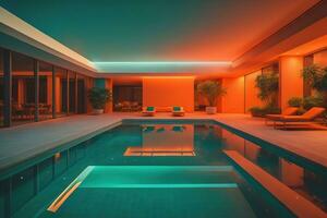 Swimming pool in a modern villa, ai generative photo