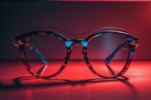 Stylish glasses on wooden table. Fashionable eyeglasses. ai generative photo