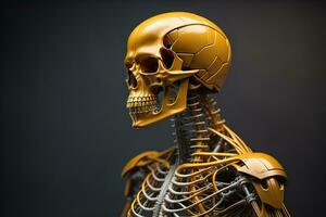 a human skeleton on a solid color background. ai generative photo