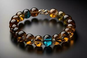 Bracelet with colorful stones on a black background close-up. ai generative photo