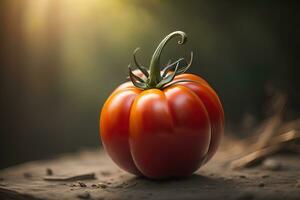 Fresh tomatoe on a wooden background. ai generative photo