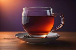 Cup of tea with mint leaves on wooden table, closeup. ai generative photo