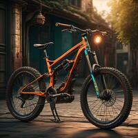 Modern orange mountain bike. ai generative photo