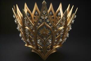 low key image of beautiful golden queen, king crown. ai generative photo