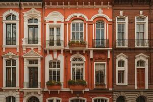 vistoso ventanas de un típico casa en el ciudad, ai generativo foto