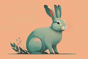 Vector illustration of a cute white rabbit sitting on a gray background. ai generative photo