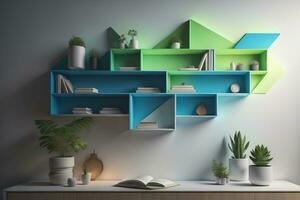 Bookshelf in scandinavian interior. ai generative photo