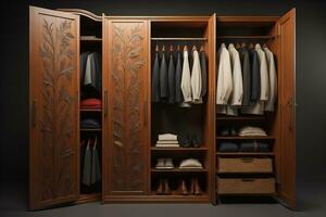 Wardrobe with clothes in the room. Toned image. ai generative photo