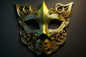 Venetian carnival mask with golden ornament on a solid color background. ai generative photo