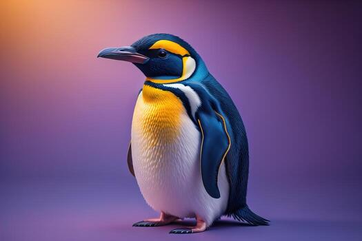Cute penguin standing in front of solid color background. ai generative photo
