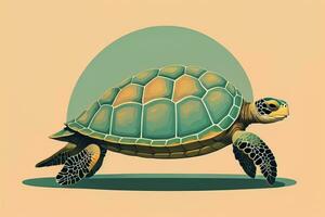 illustration of a turtle on a green background in cartoon style. ai generative photo