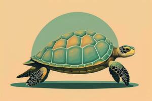 ilustración de un Tortuga en un verde antecedentes en dibujos animados estilo. ai generativo foto