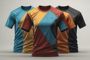 Colorful t-shirts in front of dark background. ai generative photo