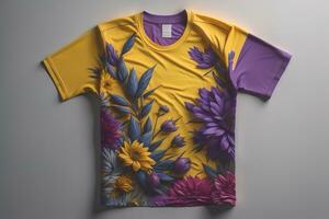 Colorful t-shirts in front of dark background. ai generative photo