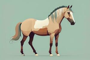 Brown and white horse standing. Vector illustration. ai generative photo