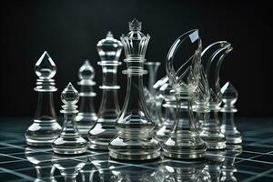 glass chess pieces on a dark background, the concept of business strategy. ai generative photo