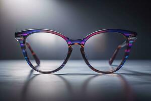Stylish glasses on wooden table. Fashionable eyeglasses. ai generative photo