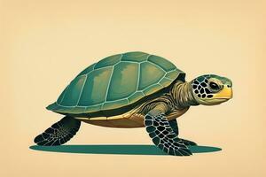 ilustración de un Tortuga en un verde antecedentes en dibujos animados estilo. ai generativo foto