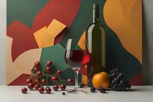 Glass of red wine on black background. ai generative photo