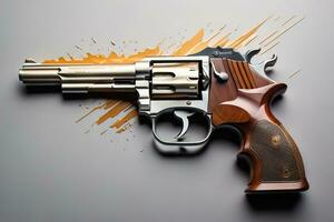 Semi-automatic handgun on a solid color background. Close-up. ai generative photo