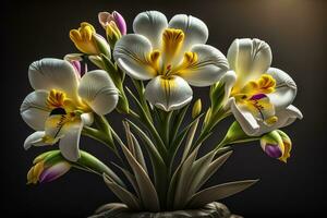 Bouquet of crocus and tulips on solid color background. ai generative photo