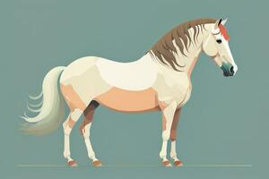 Brown and white horse standing. Vector illustration. ai generative photo