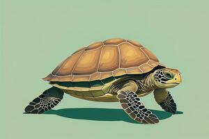 ilustración de un Tortuga en un verde antecedentes en dibujos animados estilo. ai generativo foto