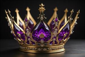 low key image of beautiful golden queen, king crown. ai generative photo