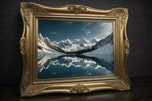Glass picture frame on a solid color background. ai generative photo