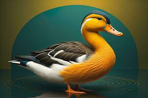 Beautiful duck on a solid color background. ai generative photo