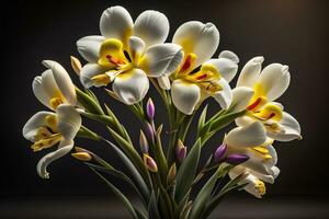 ramo de flores de blanco lirios en un sólido color antecedentes. ai generativo foto