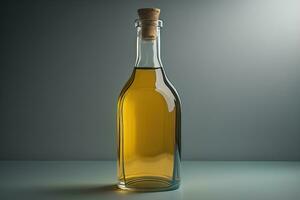 Bottle with a liquid on a solid color background. ai generative photo