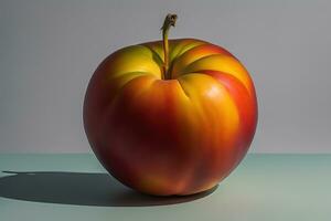 Ripe red peach on a solid color background. ai generative photo